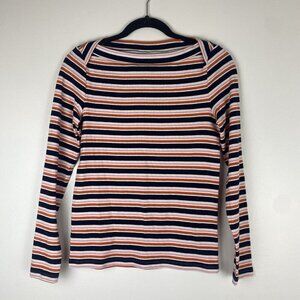 Loft Women's Boat Neck Ribbed Sweater Size M Striped Pink Orange Multicolor